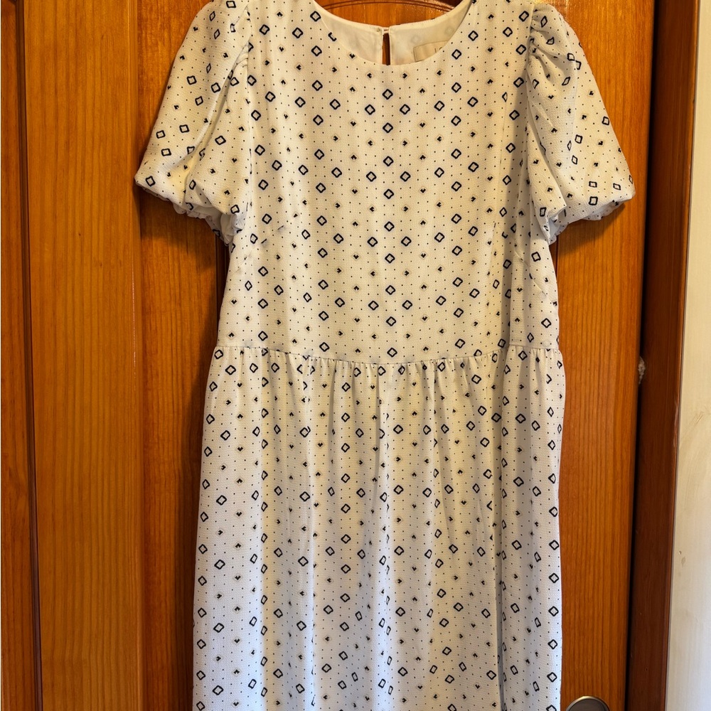 Loft White Dress with Black Geometric Pattern